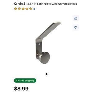 Origin 21 2.87-in Satin Nickel Zinc Universal Hooks pack of 6